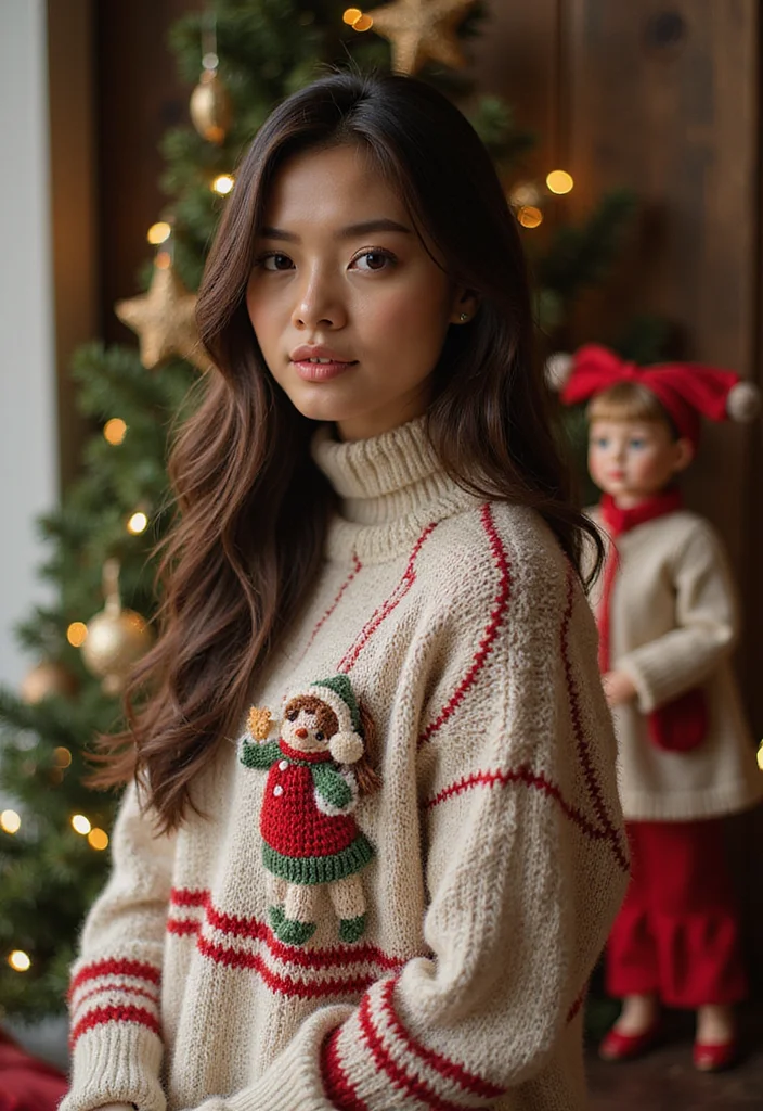 29 Cute Outfit Ideas from Crochet Doll Clothes Free Patterns - 21. Playful Holiday Sweater