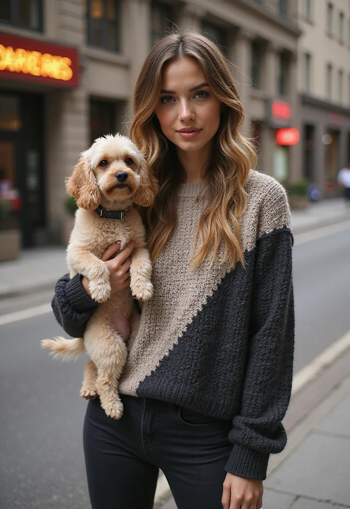 29 Cute Pet Looks Using Crochet Dog Sweater Free Pattern - 19. Unique Asymmetrical Design