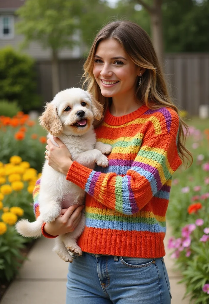 29 Cute Pet Looks Using Crochet Dog Sweater Free Pattern - 2. Bright and Bold Stripes
