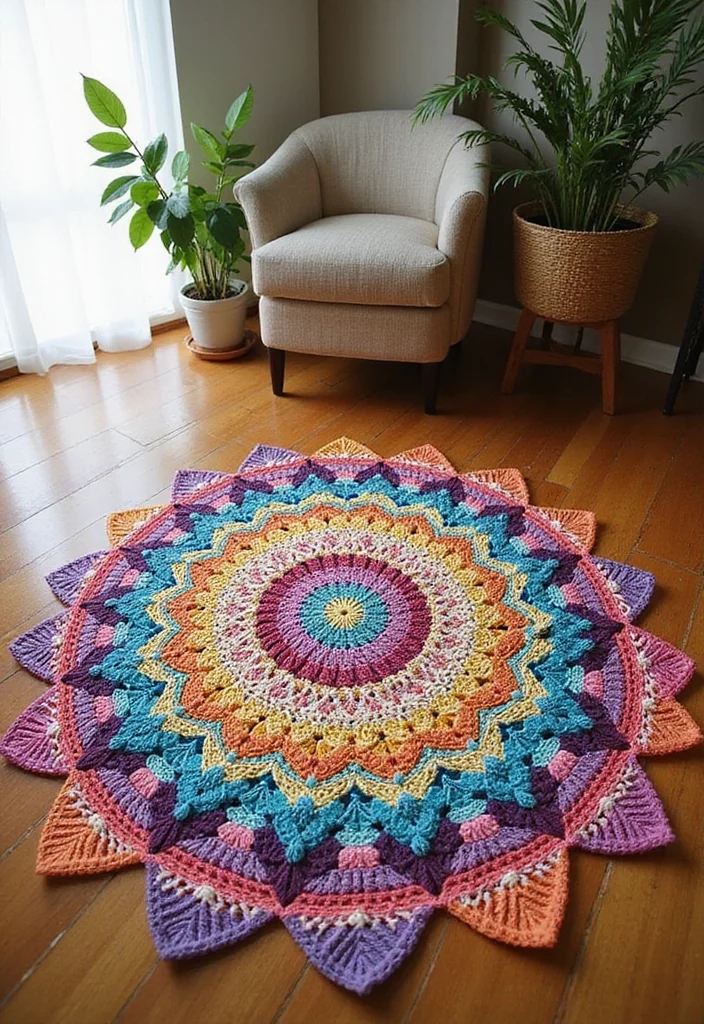 30 Beautiful Projects with Mosaic Crochet Patterns: Free Charts Await! - 12. Mosaic Crochet Rugs