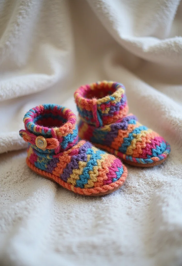 30 Beautiful Projects with Mosaic Crochet Patterns: Free Charts Await! - 13. Mosaic Crochet Baby Booties