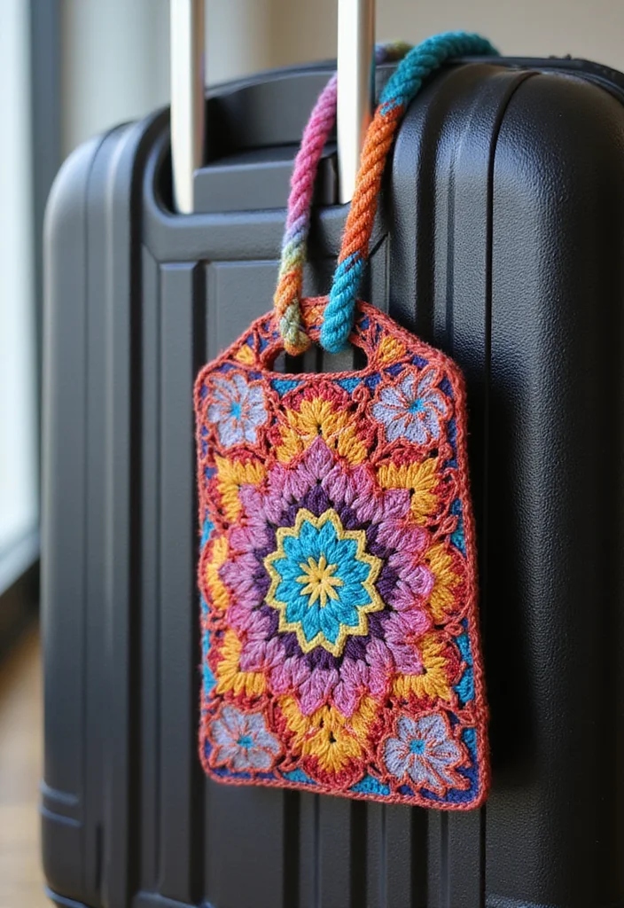 30 Beautiful Projects with Mosaic Crochet Patterns: Free Charts Await! - 20. Mosaic Crochet Luggage Tags