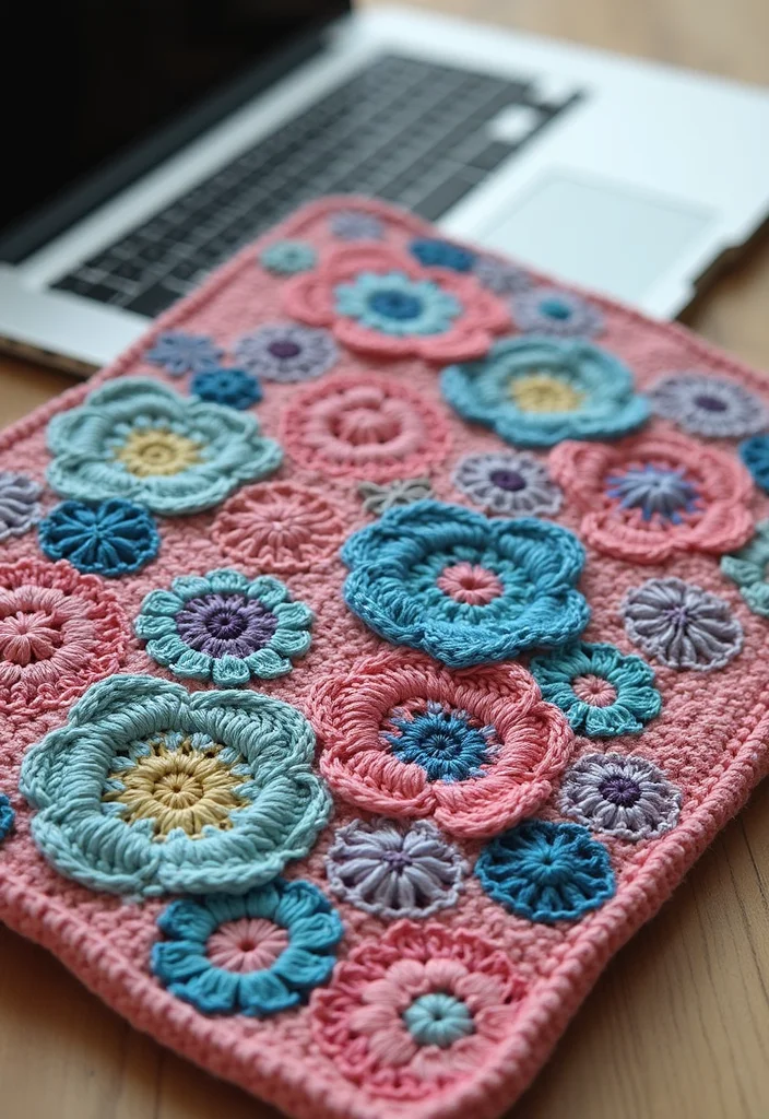 30 Beautiful Projects with Mosaic Crochet Patterns: Free Charts Await! - 22. Mosaic Crochet Laptop Sleeve