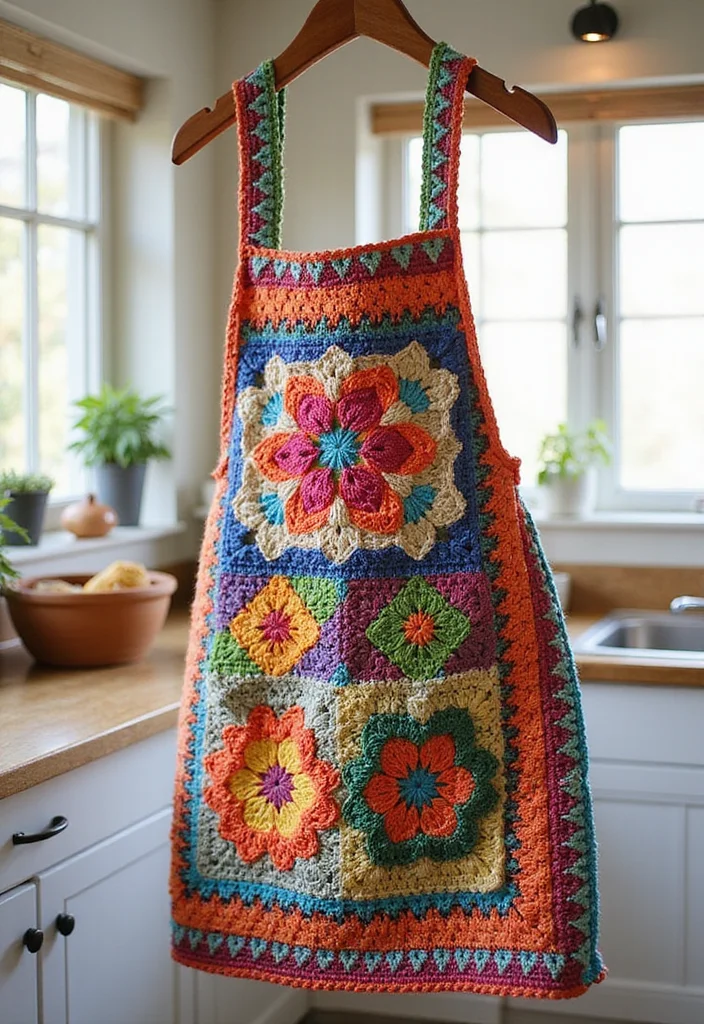 30 Beautiful Projects with Mosaic Crochet Patterns: Free Charts Await! - 29. Mosaic Crochet Aprons
