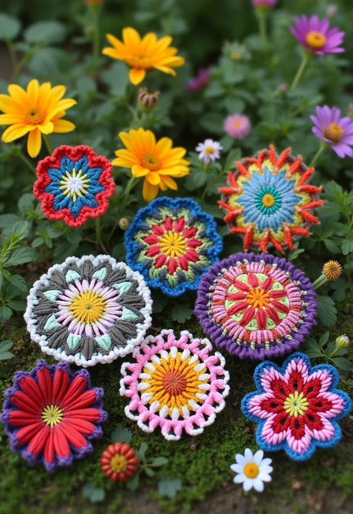 30 Beautiful Projects with Mosaic Crochet Patterns: Free Charts Await! - 30. Mosaic Crochet Garden Decorations