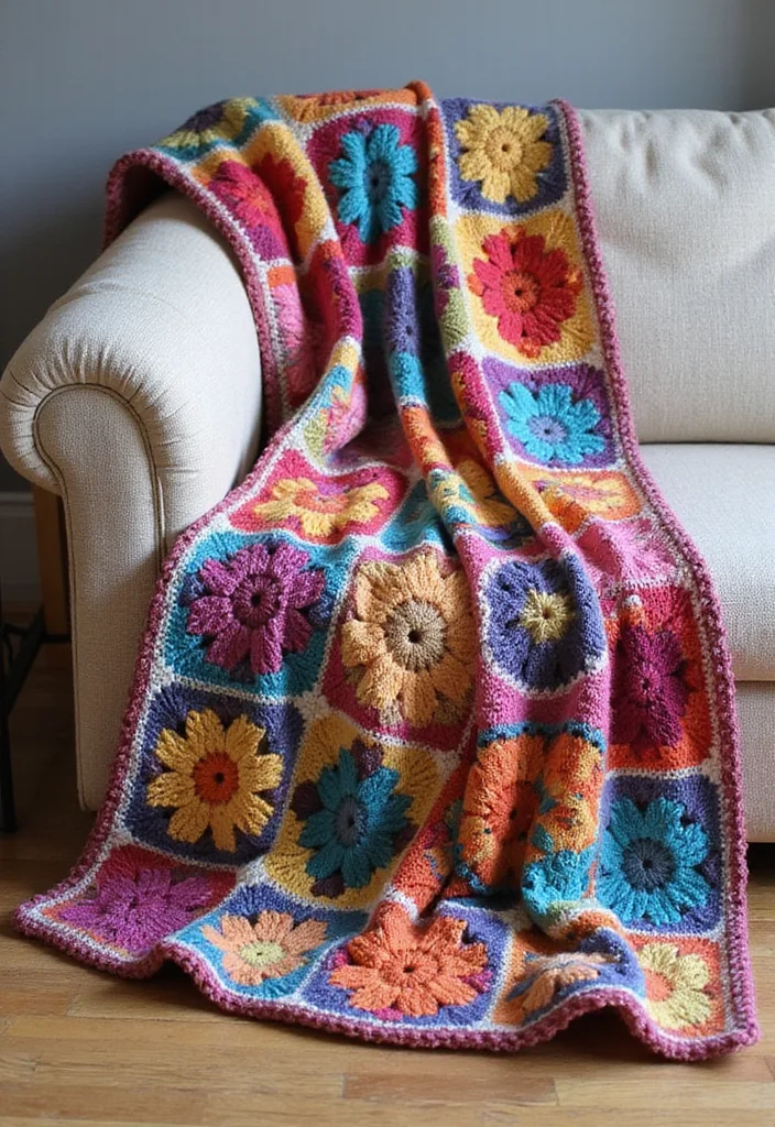 30 Beautiful Projects with Mosaic Crochet Patterns: Free Charts Await! - 5. Cozy Mosaic Throw
