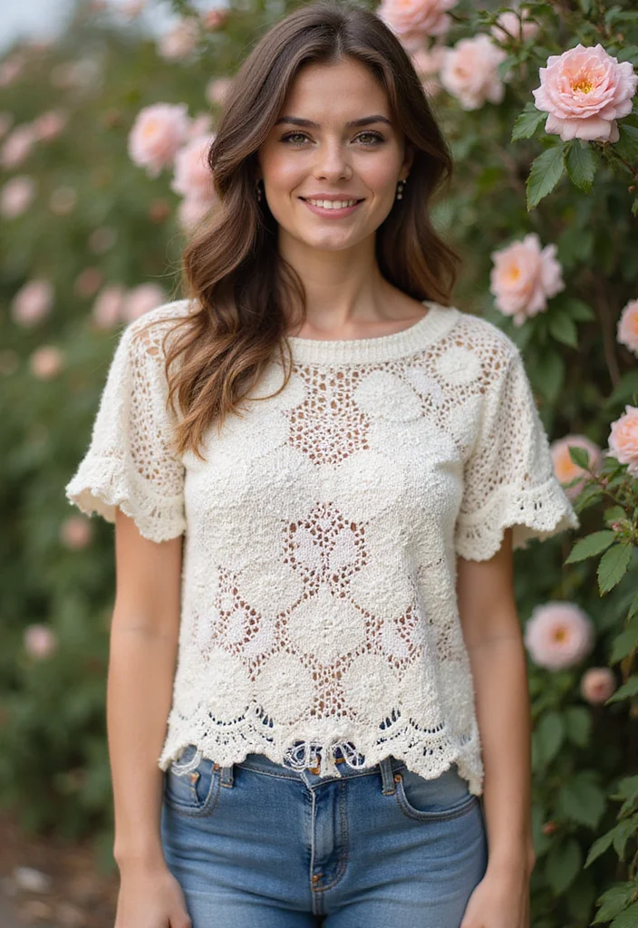 30 Beautiful Wearables from Crochet Summer Tops Free Patterns - 22. Classic T-Shirt Style