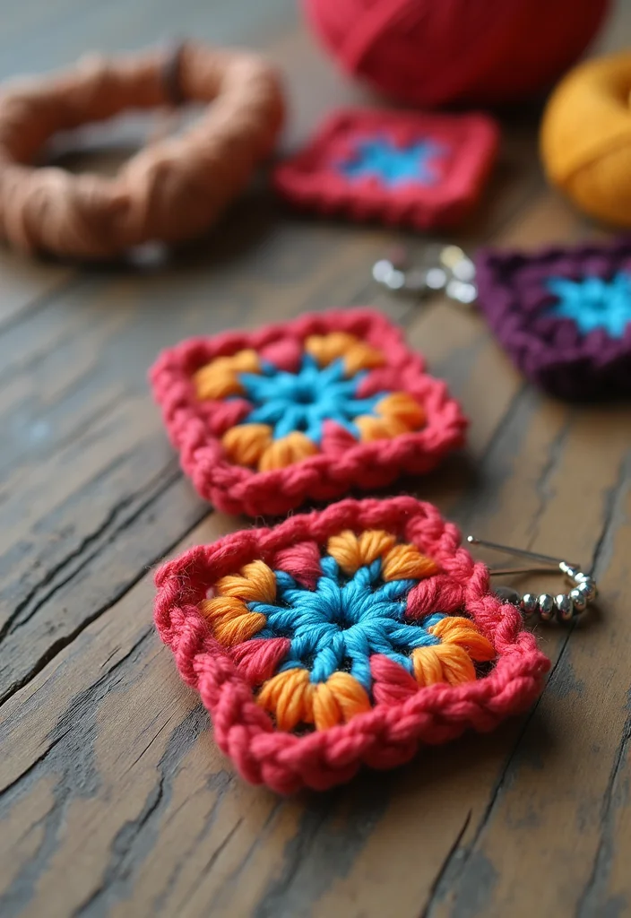 30 Colorful Projects Using Granny Square Crochet Patterns Free - 12. Granny Square Jewelry