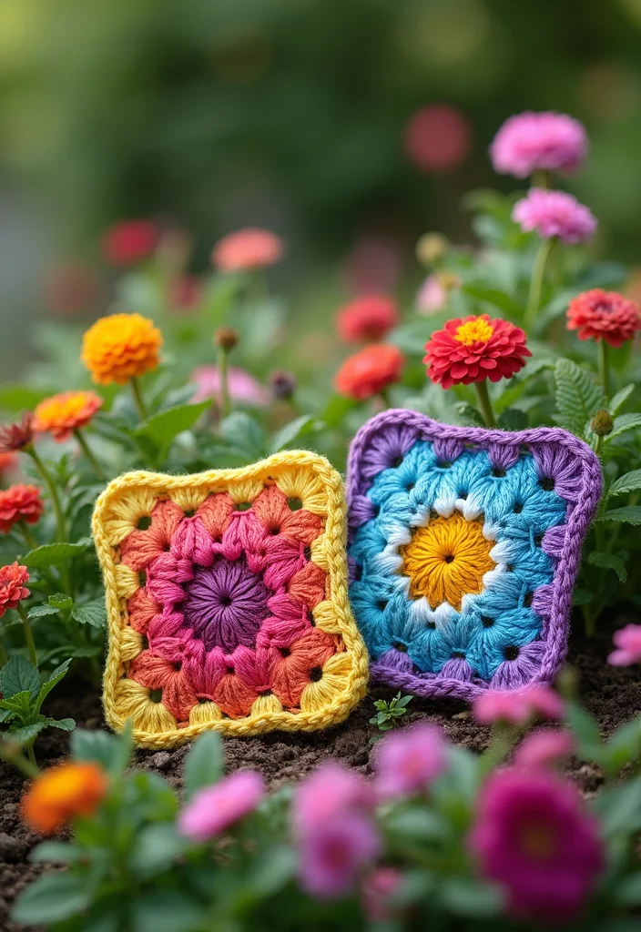 30 Colorful Projects Using Granny Square Crochet Patterns Free - 14. Granny Square Garden Decor