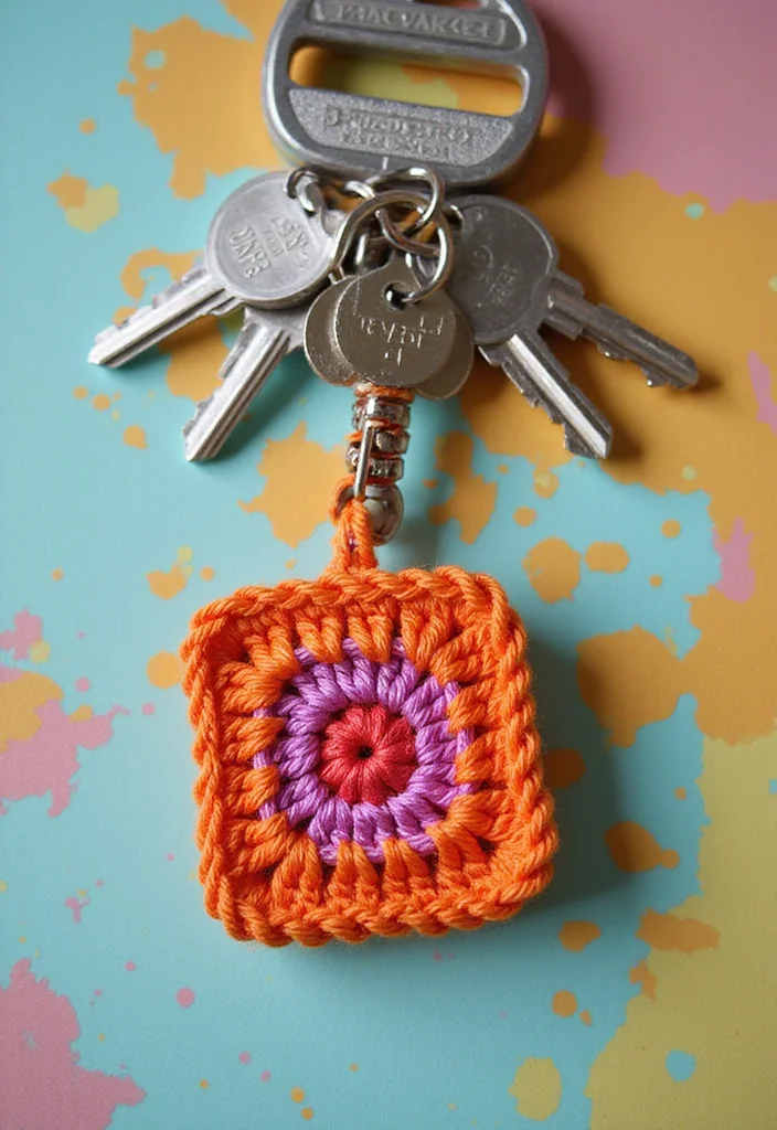 30 Colorful Projects Using Granny Square Crochet Patterns Free - 21. Granny Square Keychain