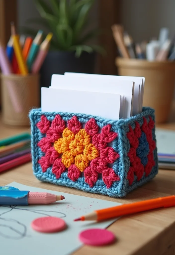 30 Colorful Projects Using Granny Square Crochet Patterns Free - 22. Granny Square Card Holder