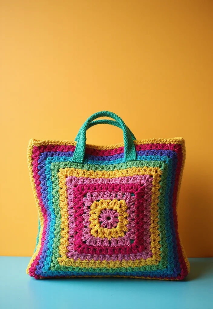30 Colorful Projects Using Granny Square Crochet Patterns Free - 25. Granny Square Travel Bag