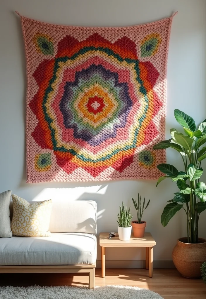 30 Colorful Projects Using Granny Square Crochet Patterns Free - 5. Granny Square Wall Hanging