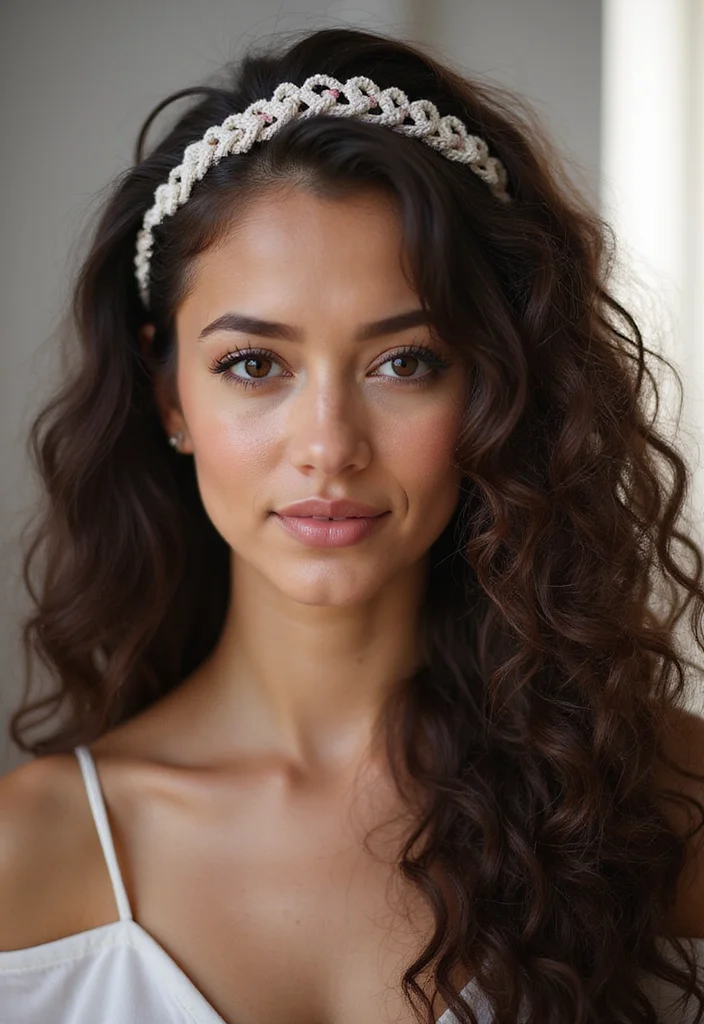 30 Iconic Hair Looks from Curly Crochet Hair Styles - 29. Curls with a Braid Crown