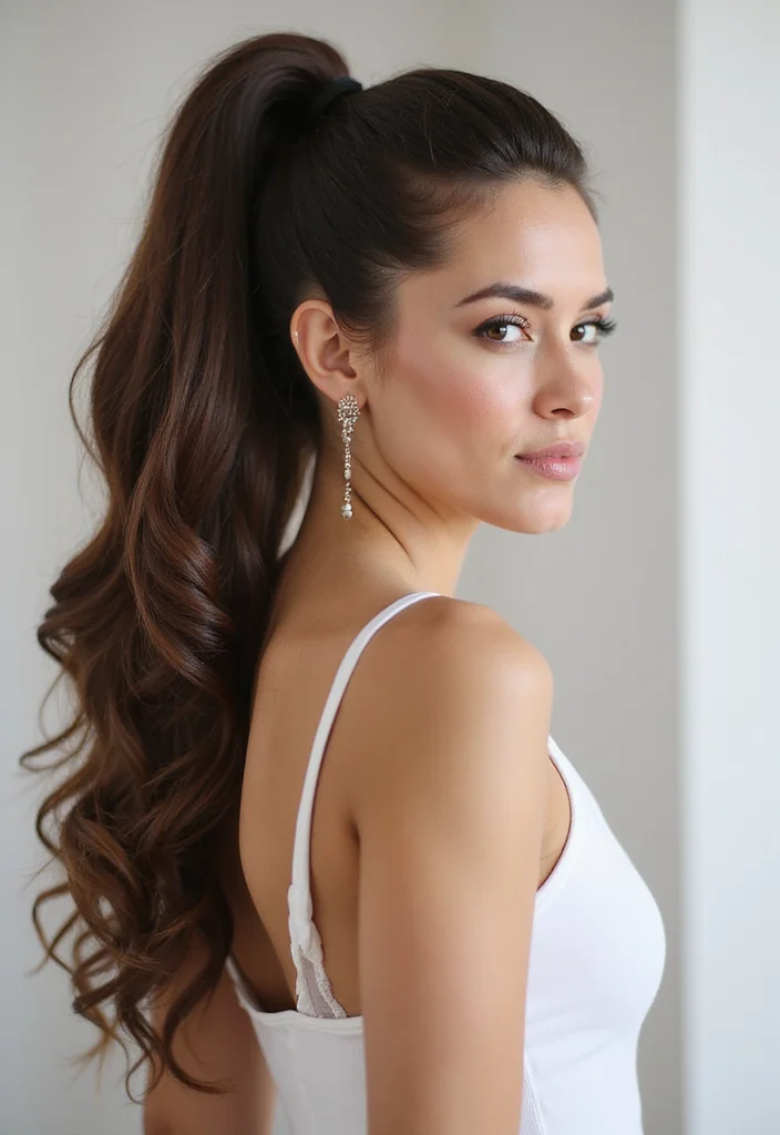 30 Iconic Hair Looks from Curly Crochet Hair Styles - 8. Sleek High Ponytail