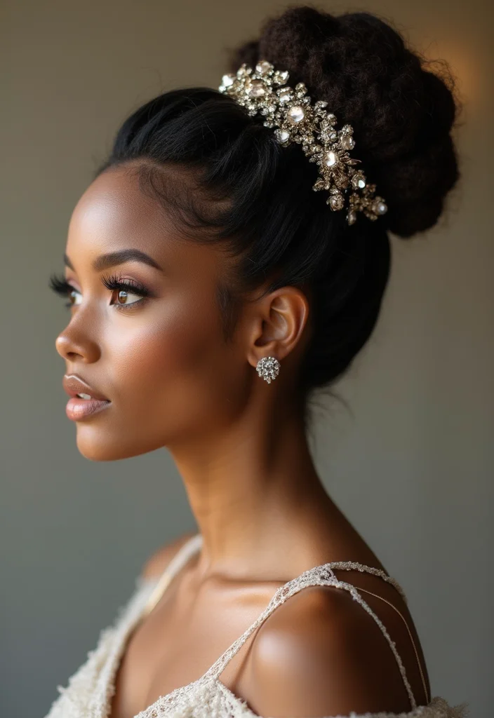 30 Iconic Hair Looks from Curly Crochet Hair Styles - 9. Crocheted Updo with Accessory Magic