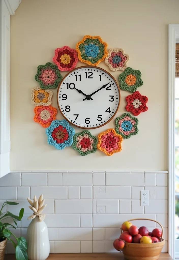 30 Ideas with How to Crochet a Granny Square You Must Try - 15. Granny Square Wall Clock