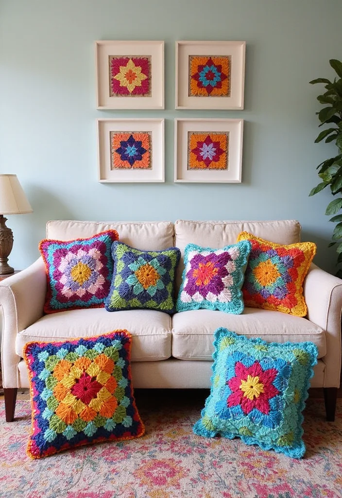 30 Ideas with How to Crochet a Granny Square You Must Try - 2. Granny Square Pillow Covers