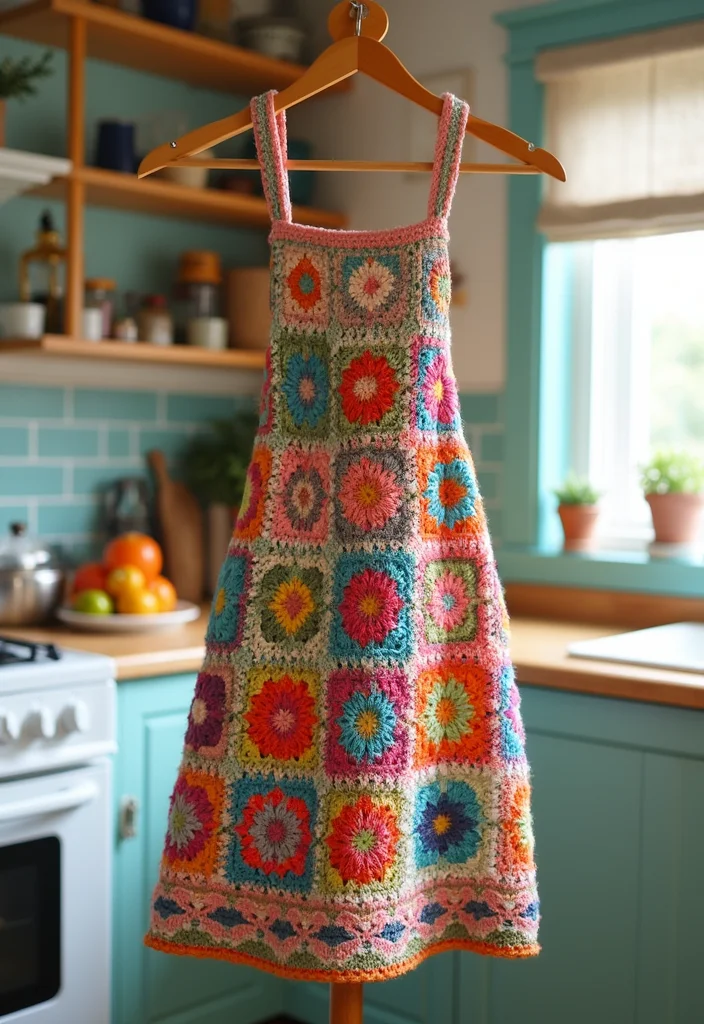 30 Ideas with How to Crochet a Granny Square You Must Try - 21. Granny Square Apron