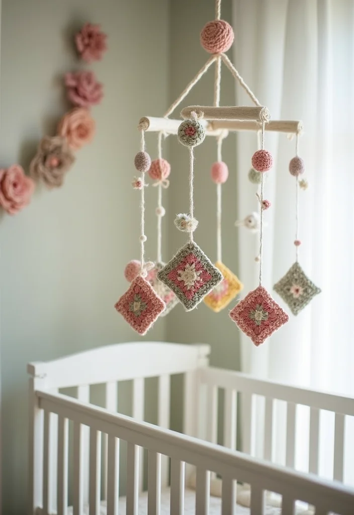 30 Ideas with How to Crochet a Granny Square You Must Try - 24. Granny Square Baby Mobile