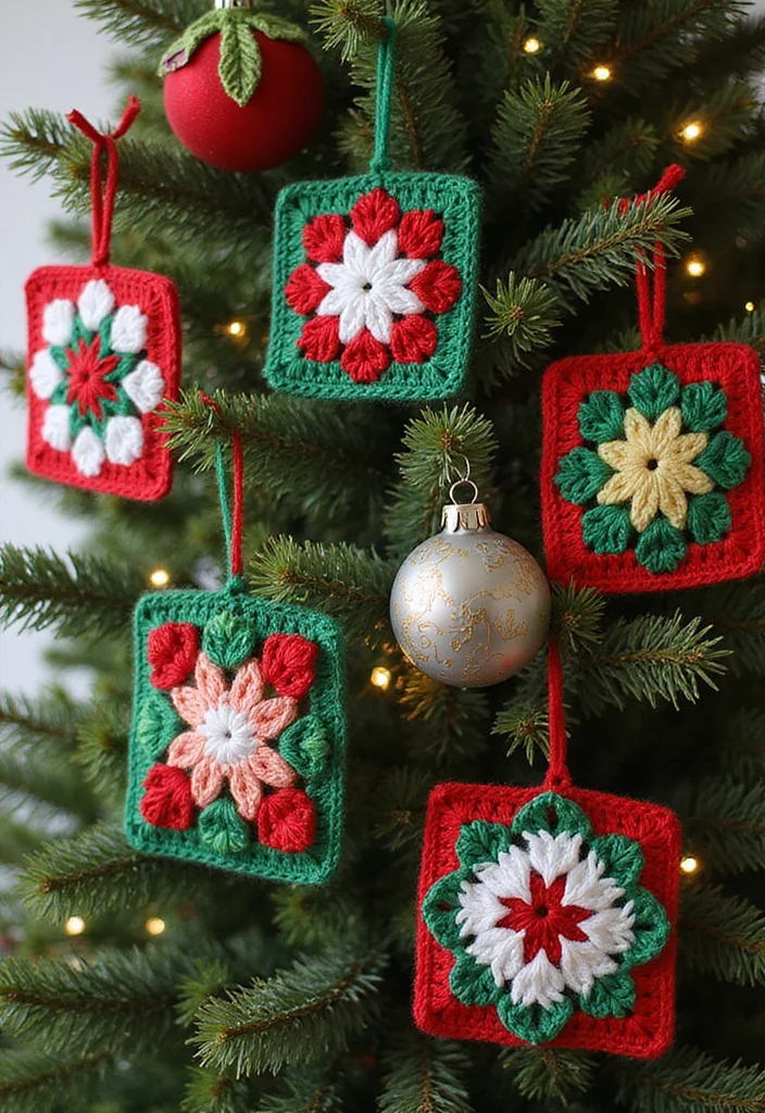 30 Ideas with How to Crochet a Granny Square You Must Try - 26. Granny Square Holiday Ornaments
