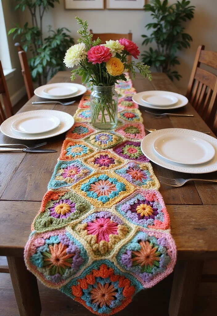 30 Ideas with How to Crochet a Granny Square You Must Try - 4. Granny Square Table Runner