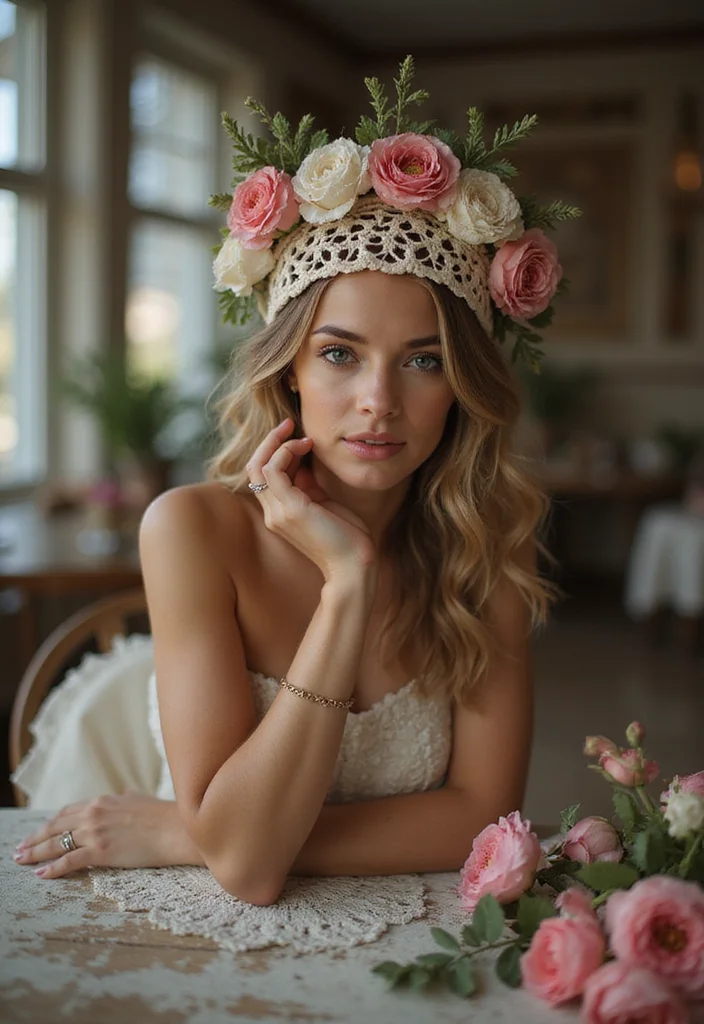 30 Must-Try Designs Using Crochet Hats Free Pattern - 7. Elegant Flower Crown Hat