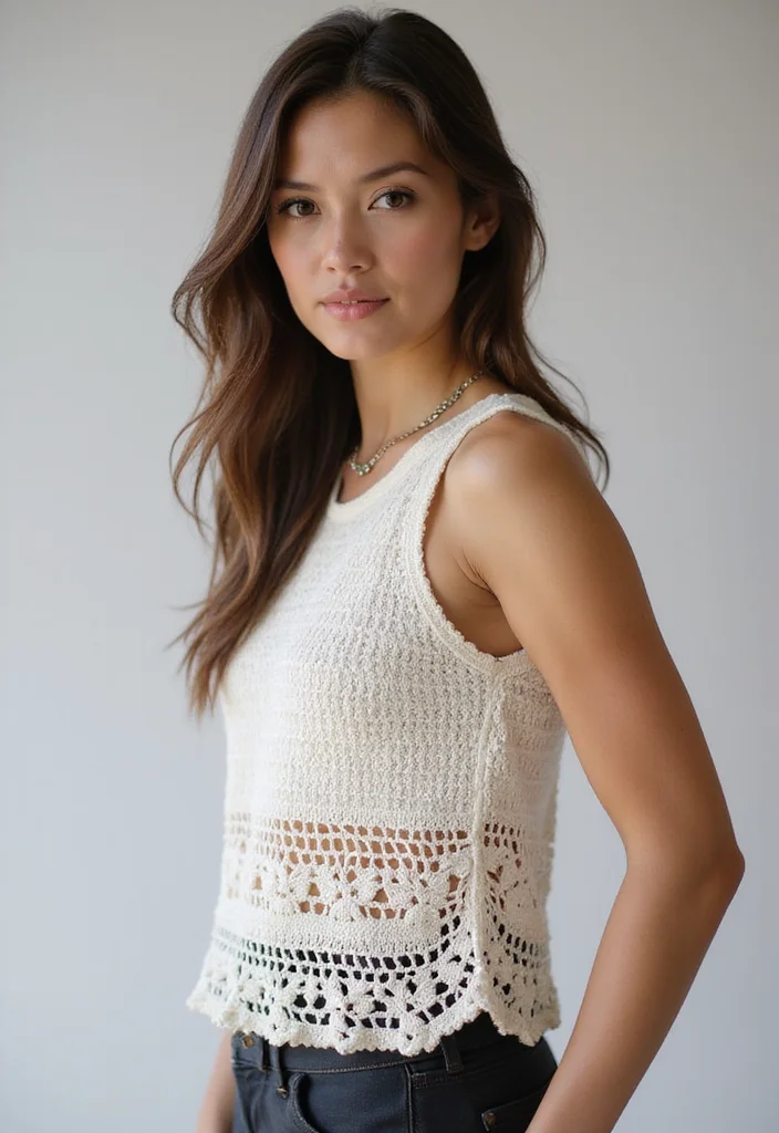 30 Stylish Patterns from Crochet Tank Top Free Patterns - 17. Asymmetrical Tank