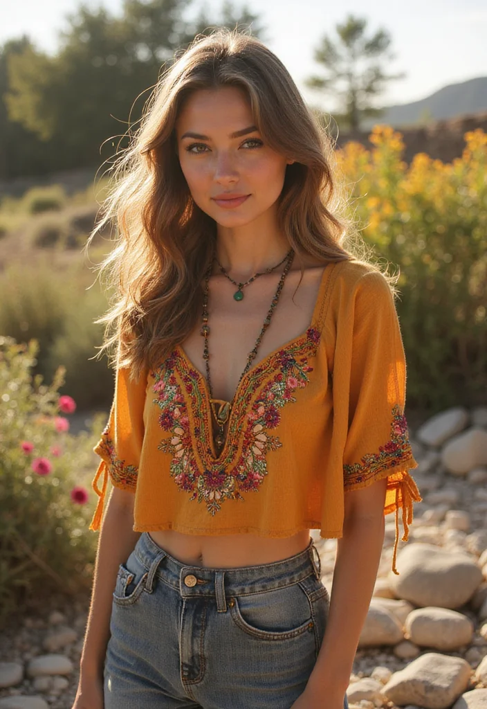 30 Trendy Outfit Ideas with Crochet Tops Free Patterns - 2. Cropped Boho Blouse