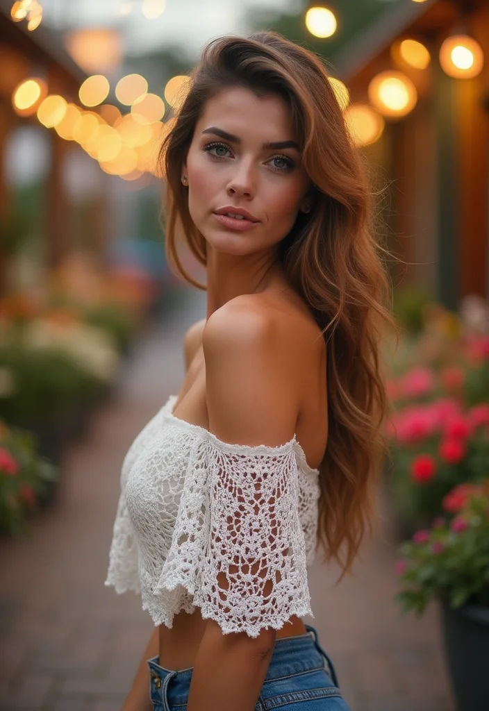 30 Trendy Outfit Ideas with Crochet Tops Free Patterns - 22. Romantic Off-Shoulder Crochet Top
