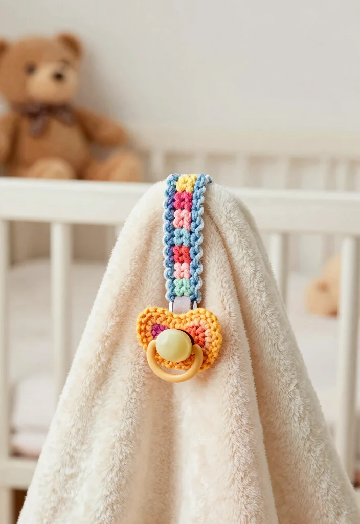 19 Essential Baby Crochet Patterns You Can Make at Home - 8. Fun Crochet Pacifier Clip 1