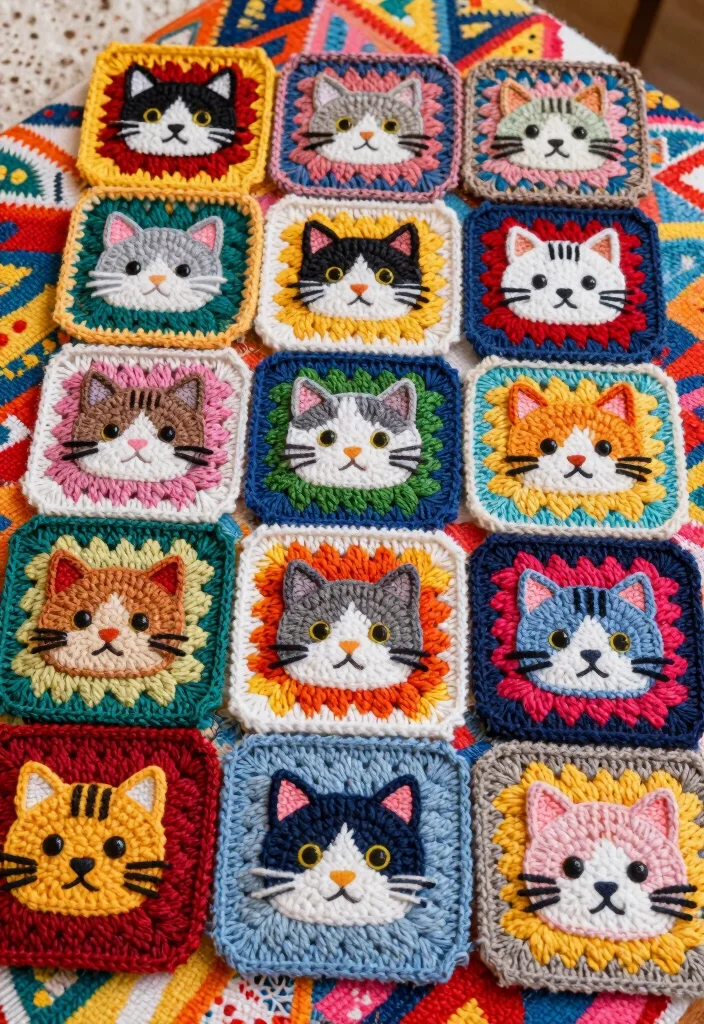 20 Adorable Cat Crochet Patterns: A Free Guide for Animal Lovers - 15. Cat-themed Granny Square 1