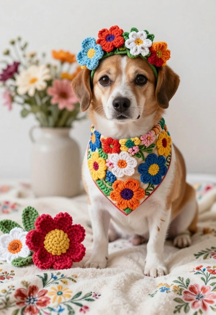 Crochet Bandana Pattern: Free Guide for Modern Accessories with 17 Trendy Style Ideas - 4. Floral Motif Bandana 1