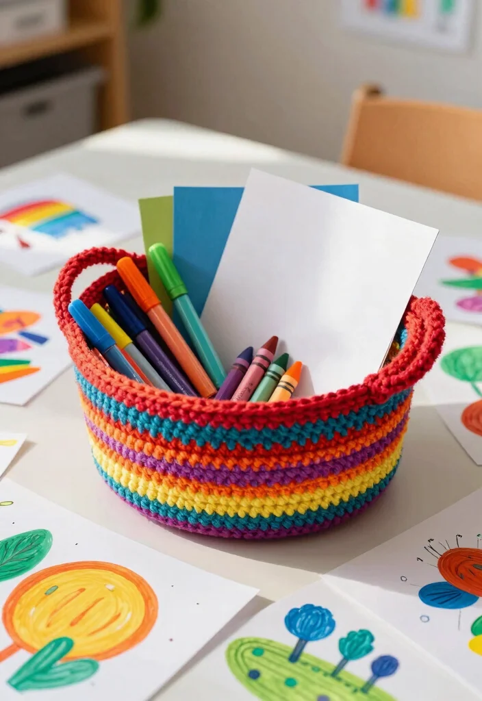 Crochet Basket Pattern Free Guide for Stylish Home Storage - 13. Crochet Basket for Kids’ Crafts 1