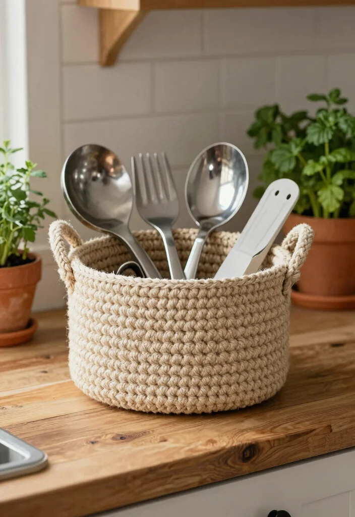 Crochet Basket Pattern Free Guide for Stylish Home Storage - 14. Crochet Basket for Kitchen Utensils 1