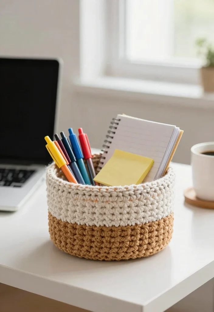 Crochet Basket Pattern Free Guide for Stylish Home Storage - 15. Crochet Basket for Office Supplies 1