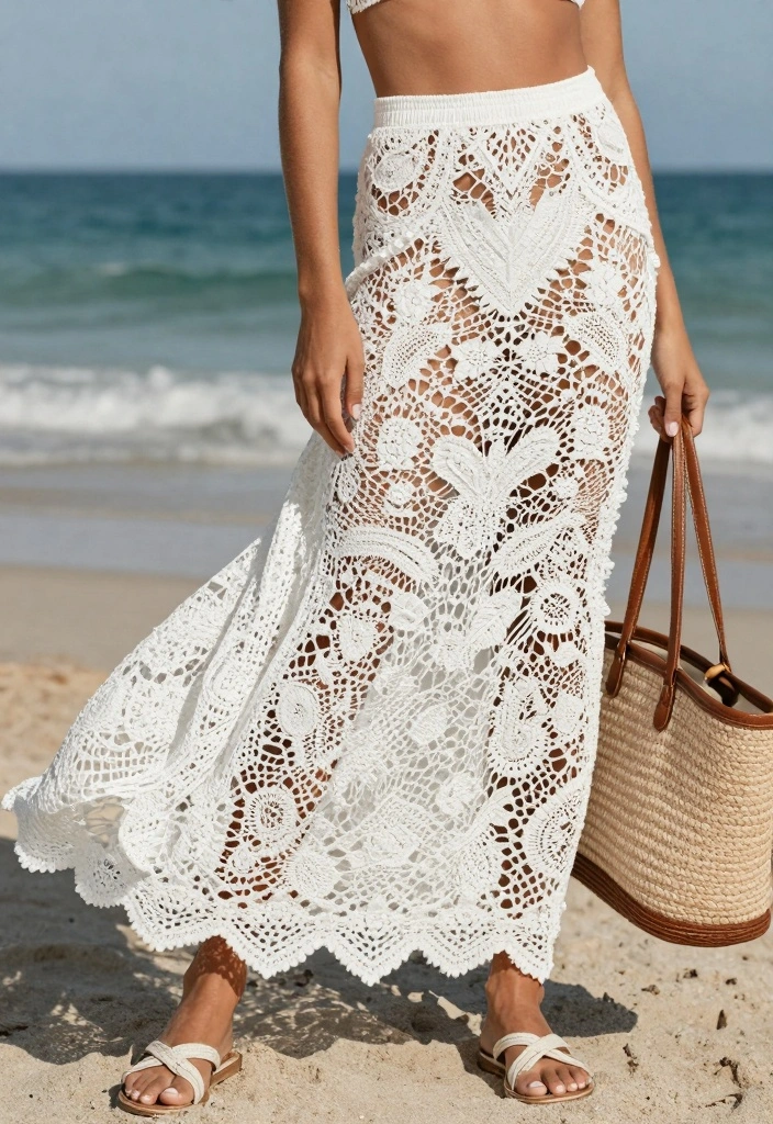 Crochet Beach Cover-Up Guide: 19 Breezy Style Ideas for Relaxed Summer Layers - 8. Crochet Lace Beach Skirt 1
