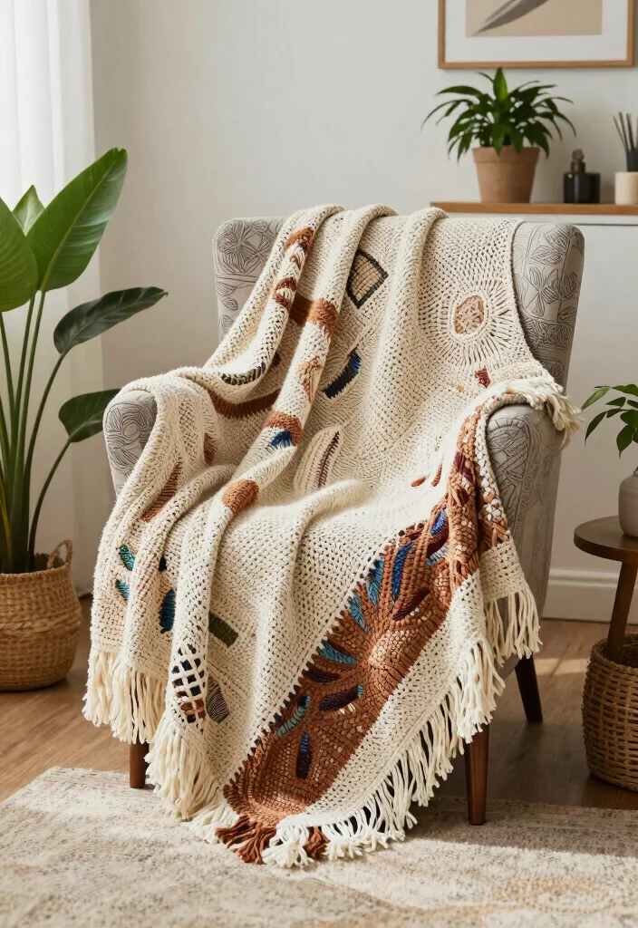 Crochet Blanket Patterns: A Free Guide for All Seasons with 20 Classic and Modern Designs - 6. Boho Fringe Blanket: Trendy Textures 1