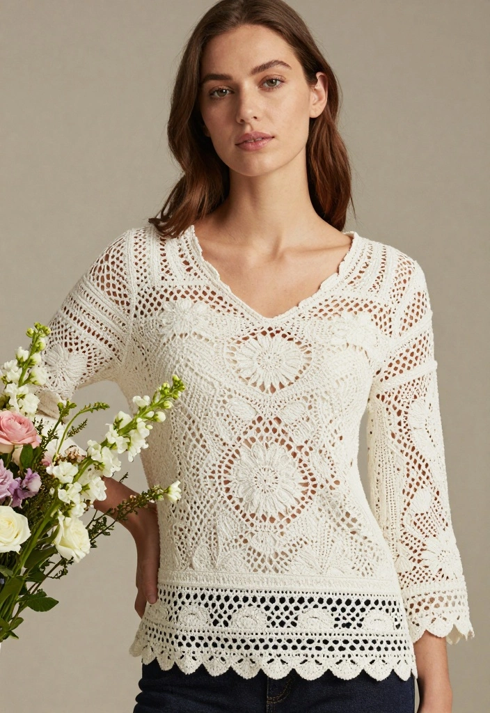 Crochet Blouse Free Pattern Guide for Handmade Fashion Lovers: 20 Wearable Style Ideas - 13. Classic White Crochet Blouse 1