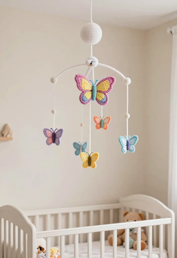 Crochet Butterfly Free Pattern Guide for Decorative Accents: 19 Delicate Design Ideas - 15. Butterfly Baby Mobile 1
