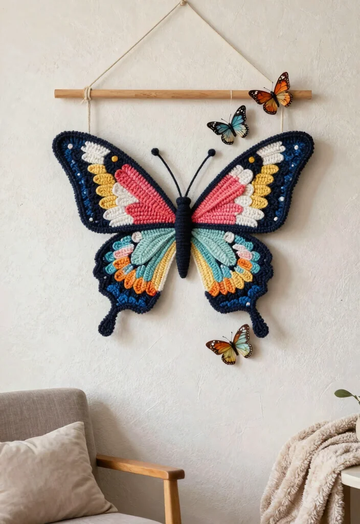 Crochet Butterfly Free Pattern Guide for Decorative Accents: 19 Delicate Design Ideas - 16. Butterfly Wall Hanging 1