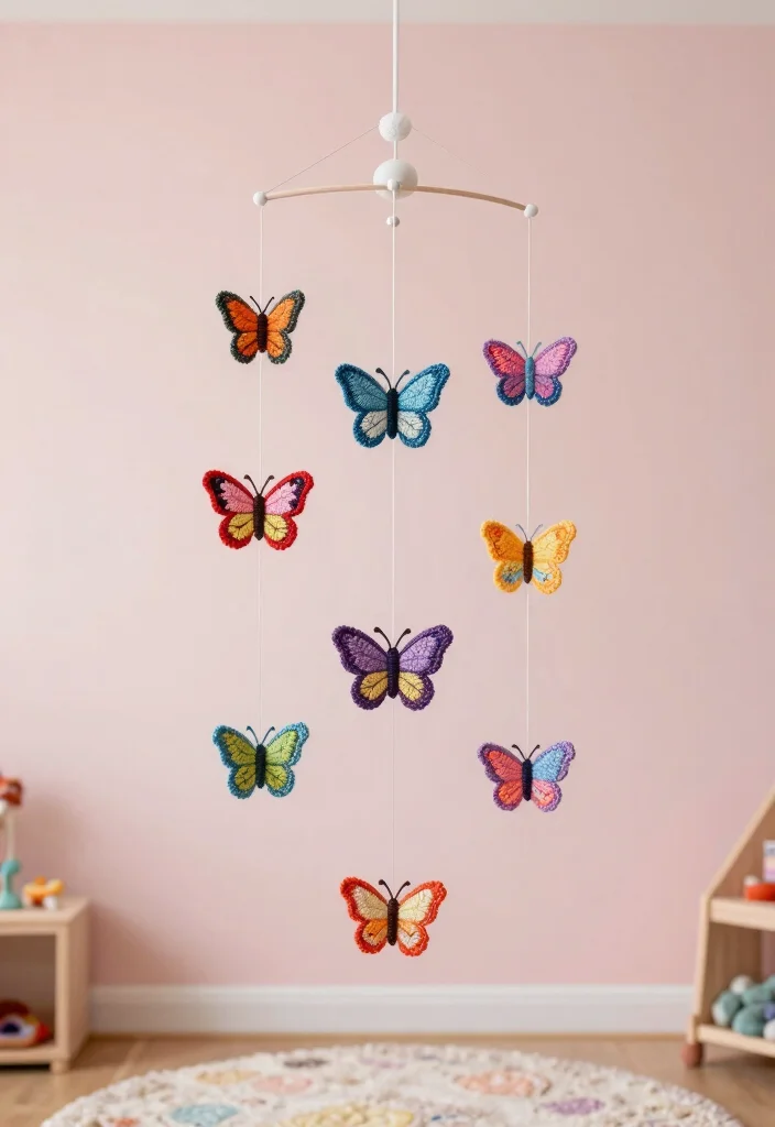 Crochet Butterfly Free Pattern Guide for Decorative Accents: 19 Delicate Design Ideas - 2. Hanging Butterfly Mobile 1