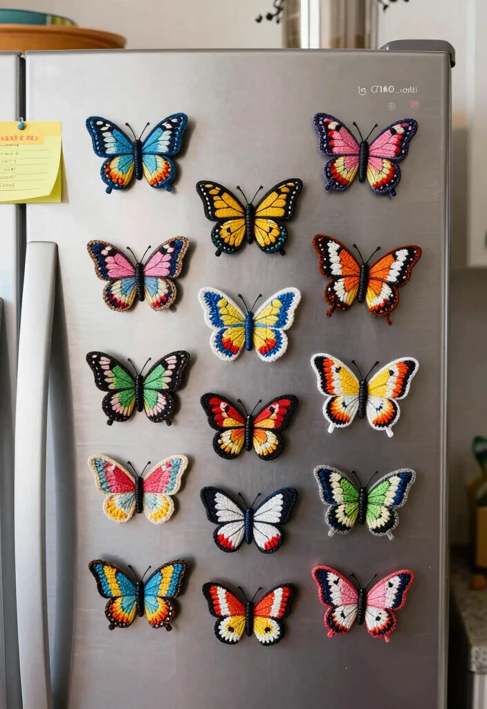 Crochet Butterfly Free Pattern Guide for Decorative Accents: 19 Delicate Design Ideas - 3. Butterfly Fridge Magnets 1