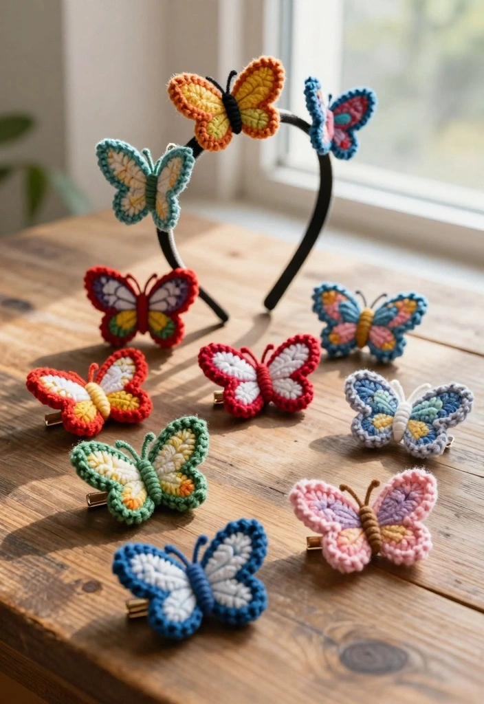 Crochet Butterfly Free Pattern Guide for Decorative Accents: 19 Delicate Design Ideas - 6. Butterfly Hair Accessories 1