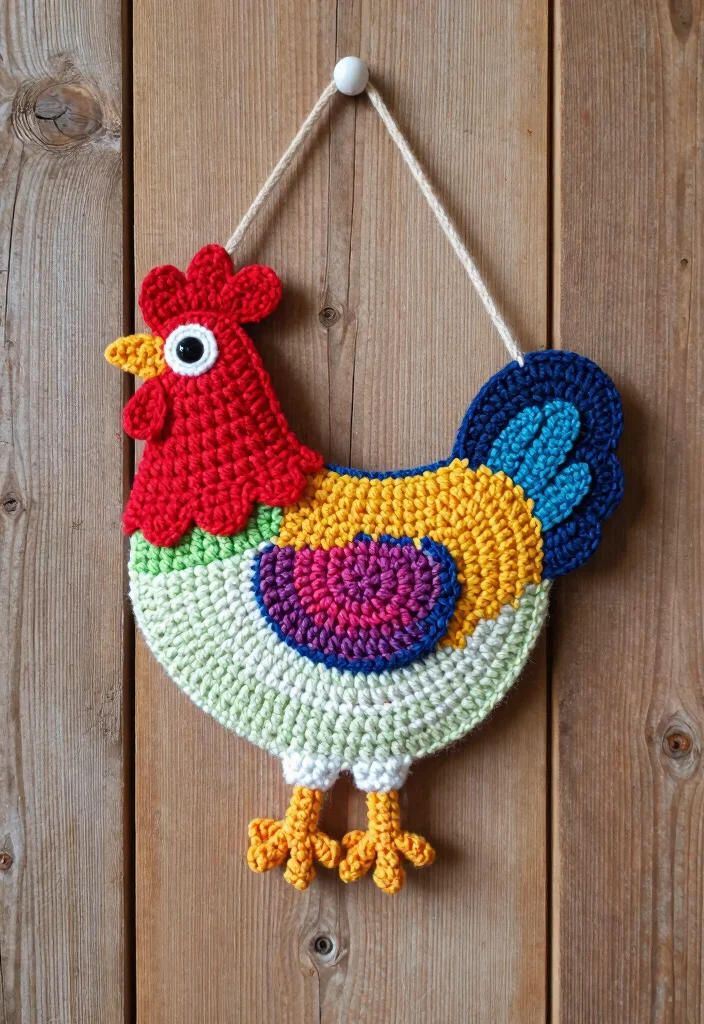 Crochet Chicken Patterns: A Free Guide to 20 Playful Farmhouse-Inspired Toy Ideas - 10. Crochet Chicken Wall Hanging 1