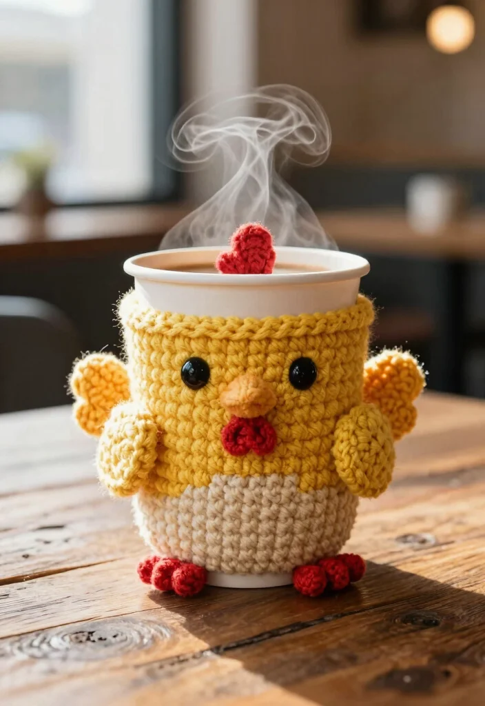 Crochet Chicken Patterns: A Free Guide to 20 Playful Farmhouse-Inspired Toy Ideas - 11. Crochet Chicken Cup Cozy 1