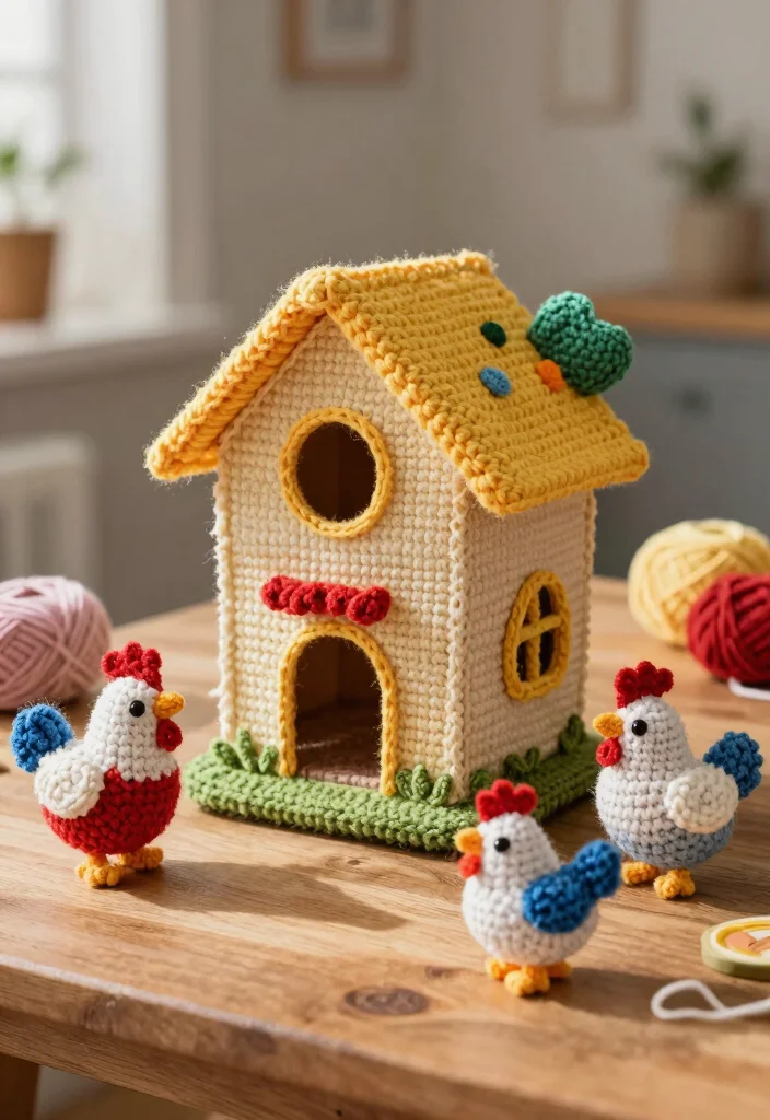 Crochet Chicken Patterns: A Free Guide to 20 Playful Farmhouse-Inspired Toy Ideas - 3. Hen House Toy Set 1
