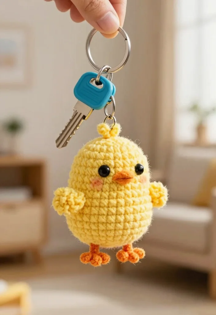 Crochet Chicken Patterns: A Free Guide to 20 Playful Farmhouse-Inspired Toy Ideas - 9. Mini Crochet Chick Keychain 1