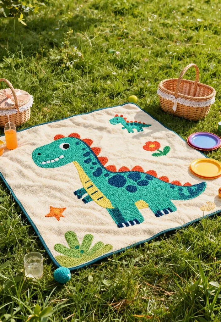 Crochet Dinosaur Pattern Free Guide for Fun Toy Projects: 19 Imaginative Design Ideas - 15. Dino Picnic Blanket 1