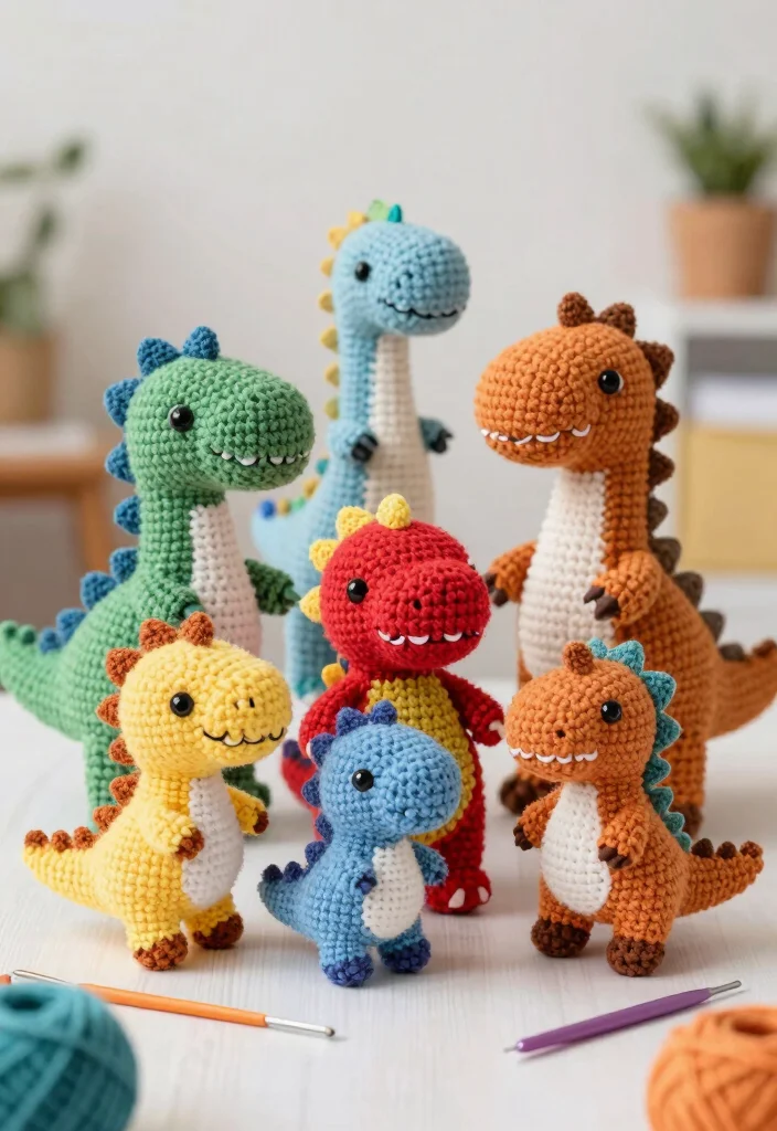 Crochet Dinosaur Pattern Free Guide for Fun Toy Projects: 19 Imaginative Design Ideas - 4. Dino Family Set 1